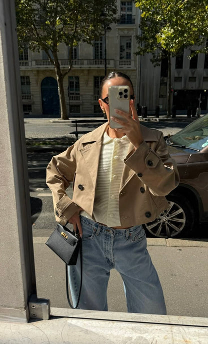 Cropped Double Breasted Trench Coat