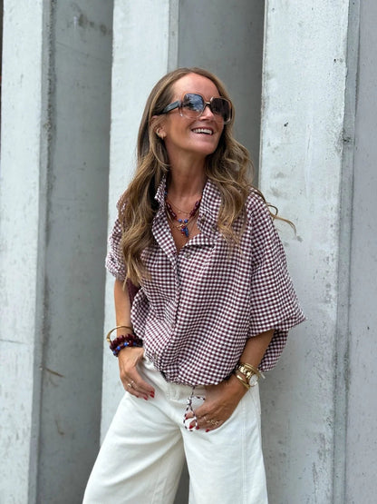 Plaid Drawstring High Neck Jacket