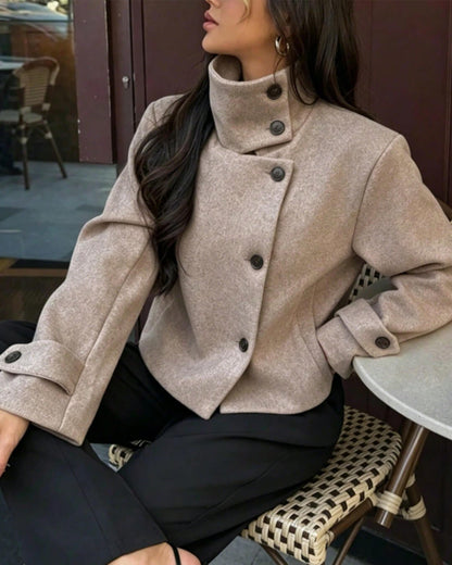 Rose Buckle Stand Collar Coat