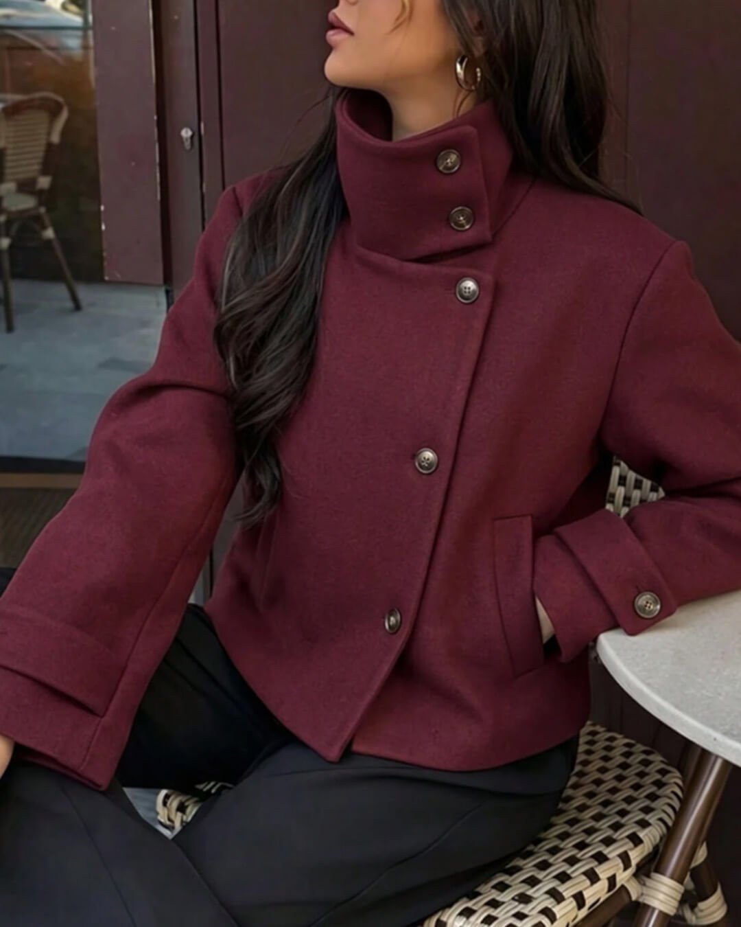 Rose Buckle Stand Collar Coat