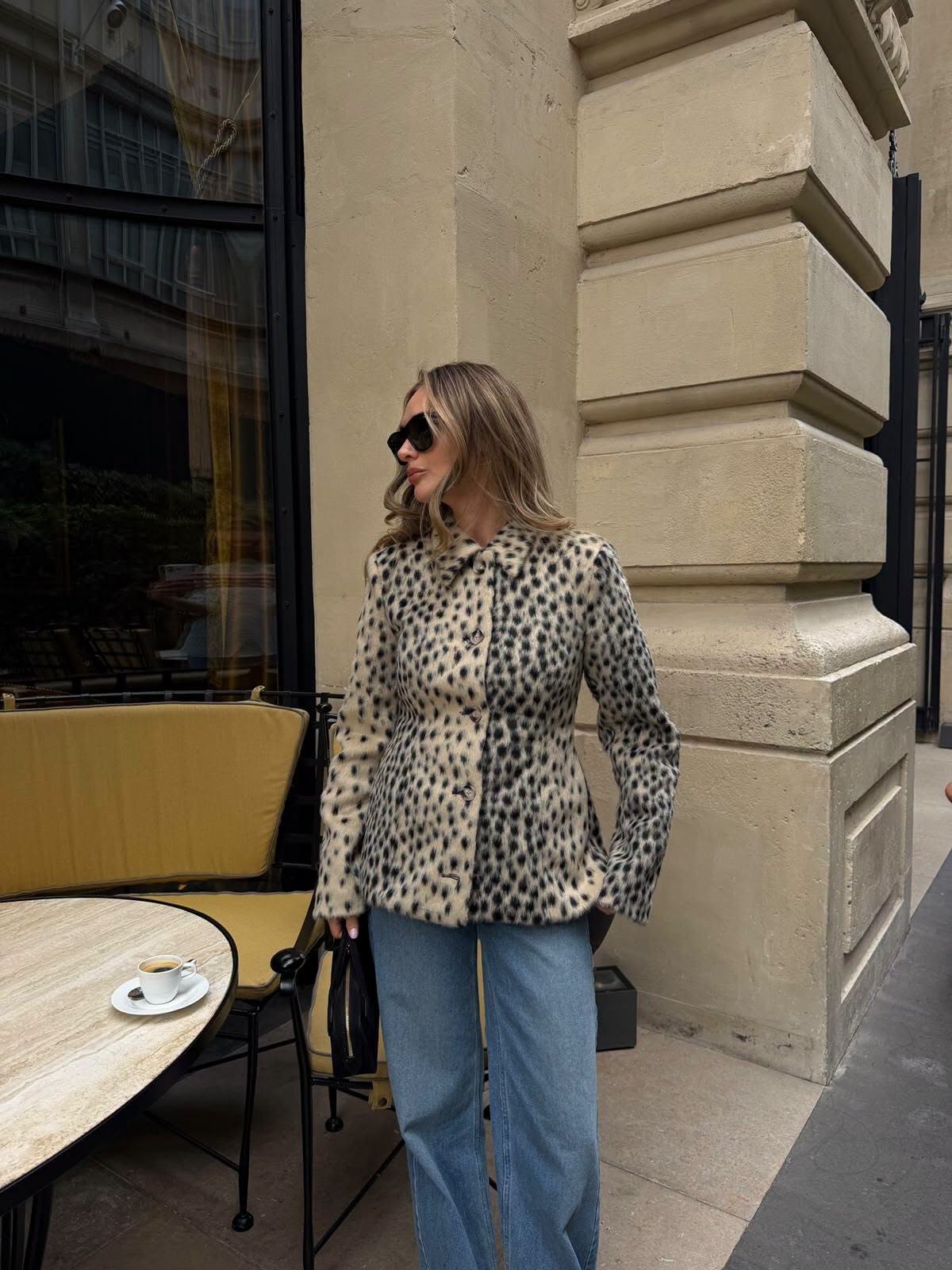 Leopard Print Lapel Faux Fur Coat
