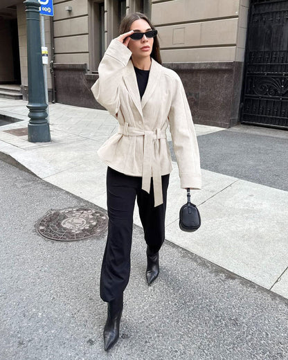Belted Faux Suede Trench Coat