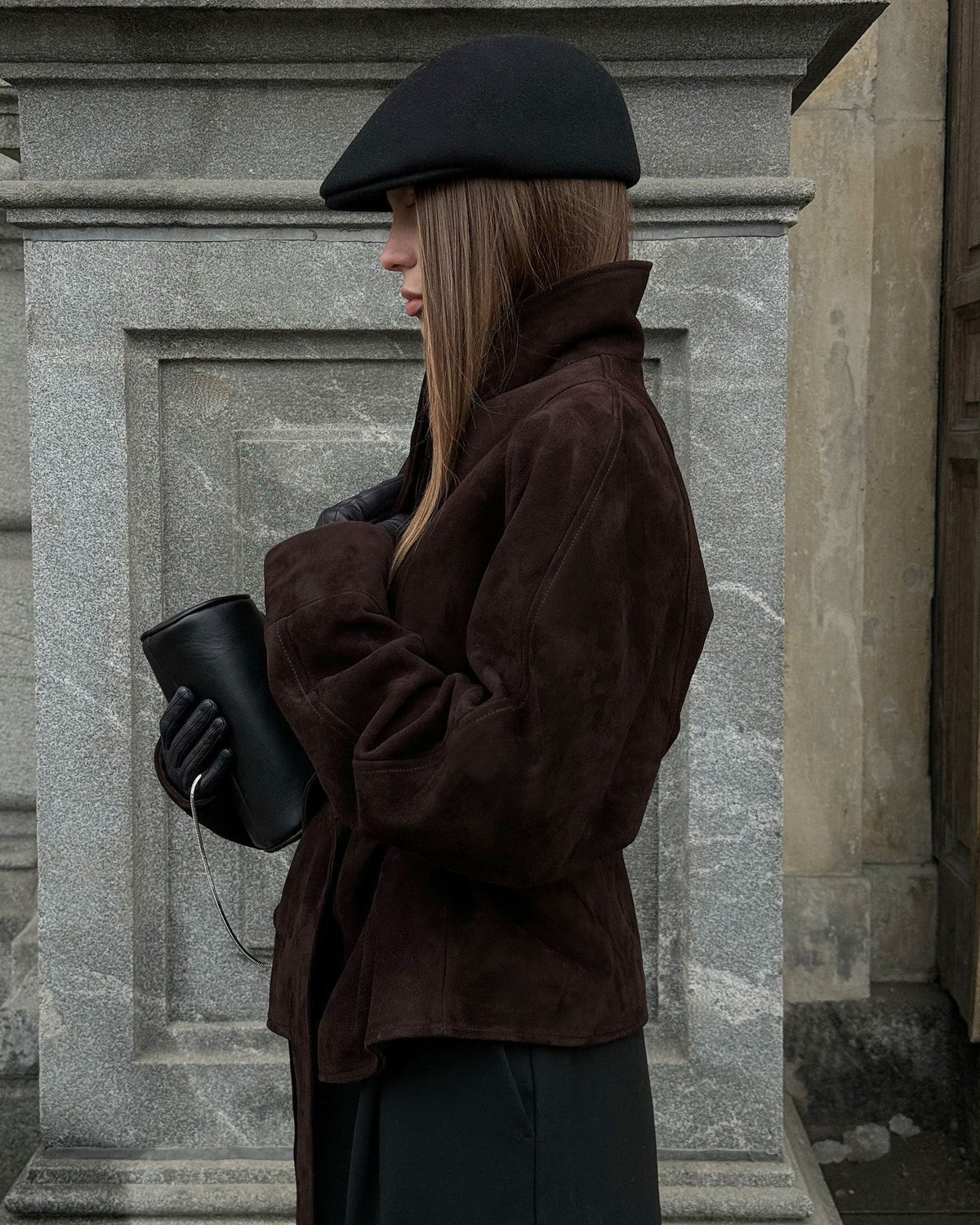 Belted Faux Suede Trench Coat