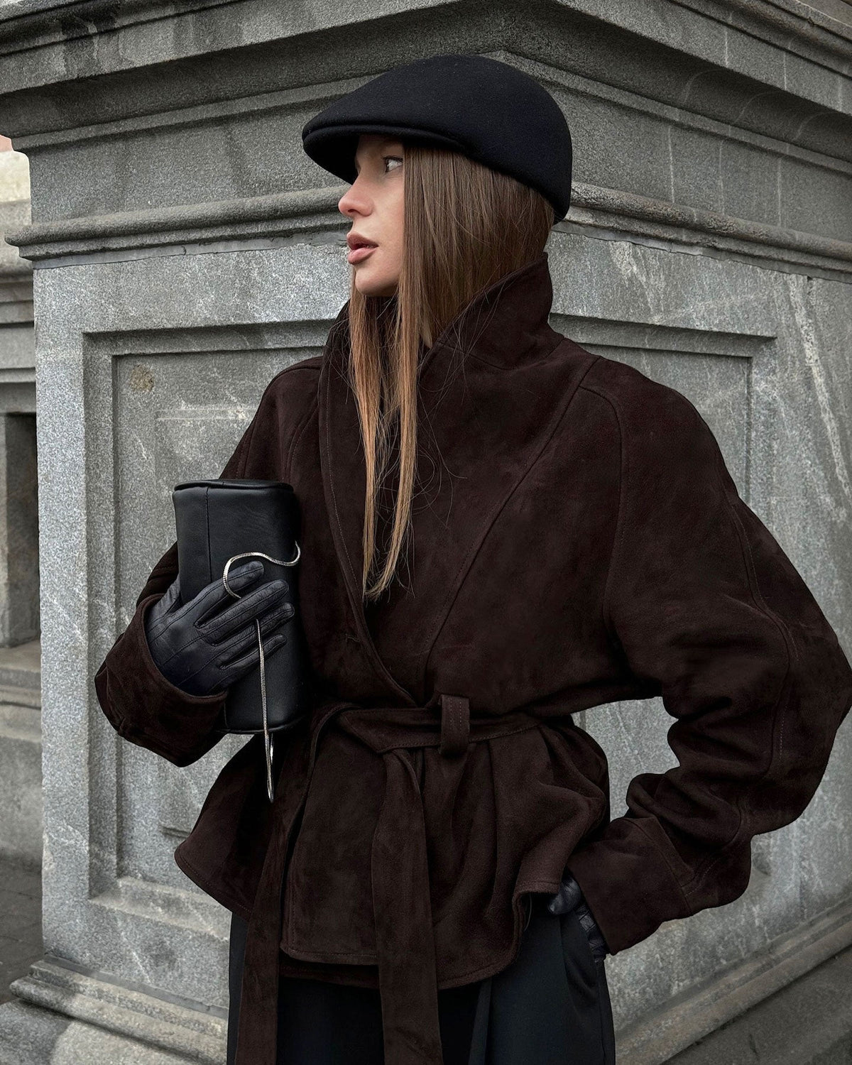 Belted Faux Suede Trench Coat