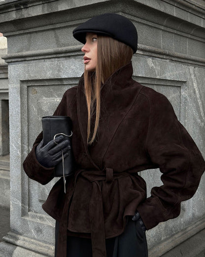 Belted Faux Suede Trench Coat