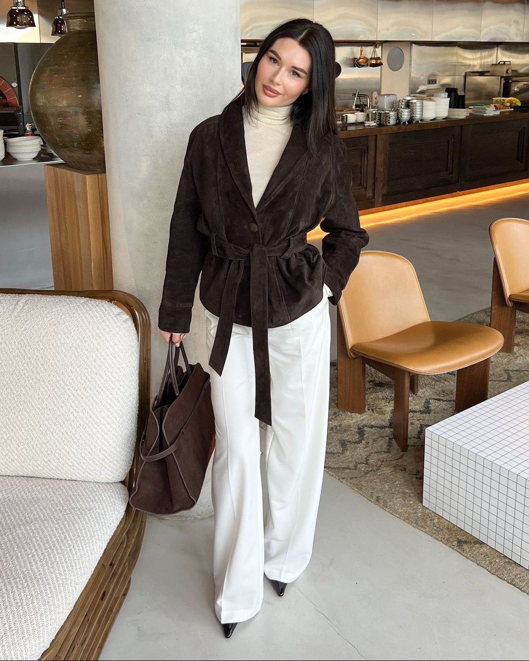Belted Faux Suede Trench Coat