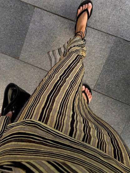 Elegant Striped Maxi V-Neck Dress