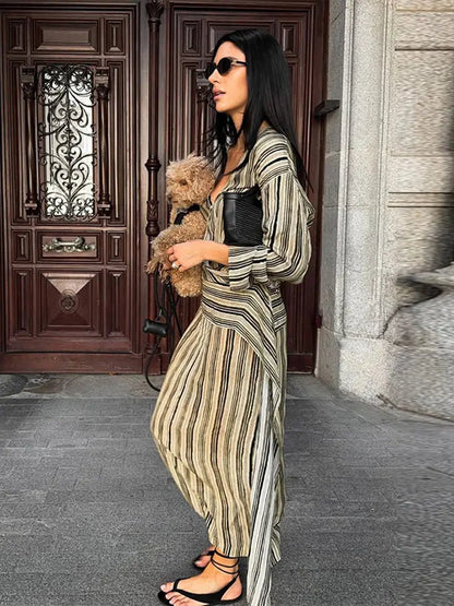 Elegant Striped Maxi V-Neck Dress