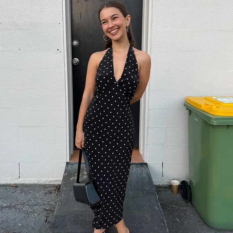 Robe longue Keira à pois à dos nu