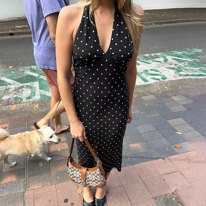 Robe longue Keira à pois à dos nu