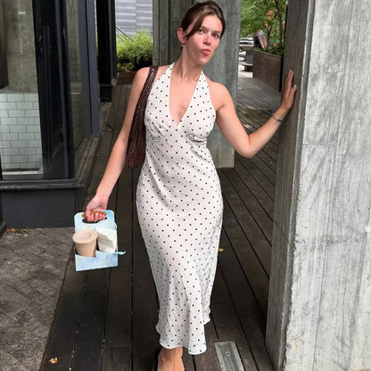 Robe longue Keira à pois à dos nu