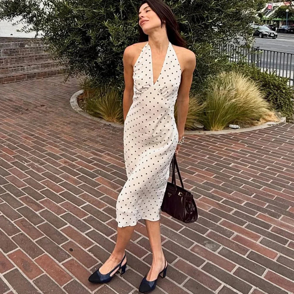 Robe longue Keira à pois à dos nu