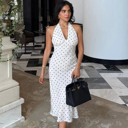 Robe longue Keira à pois à dos nu