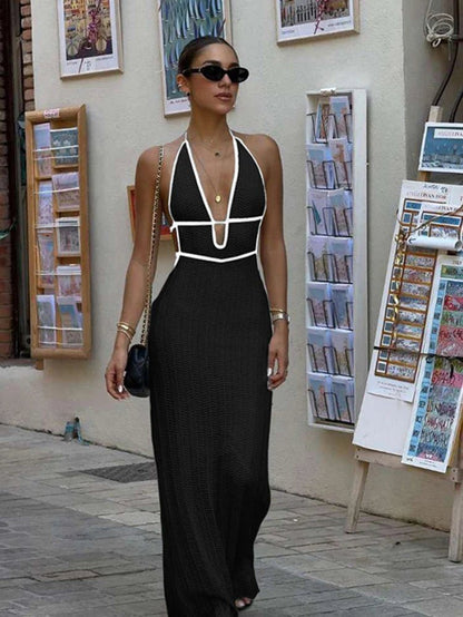 Stylish Lace Up Halter Maxi Dress