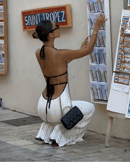 Stylish Lace Up Halter Maxi Dress