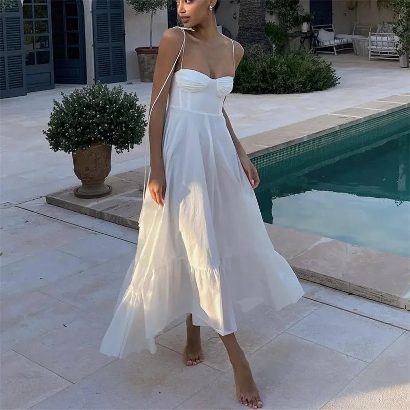 Robe midi fluide à taille haute et volants