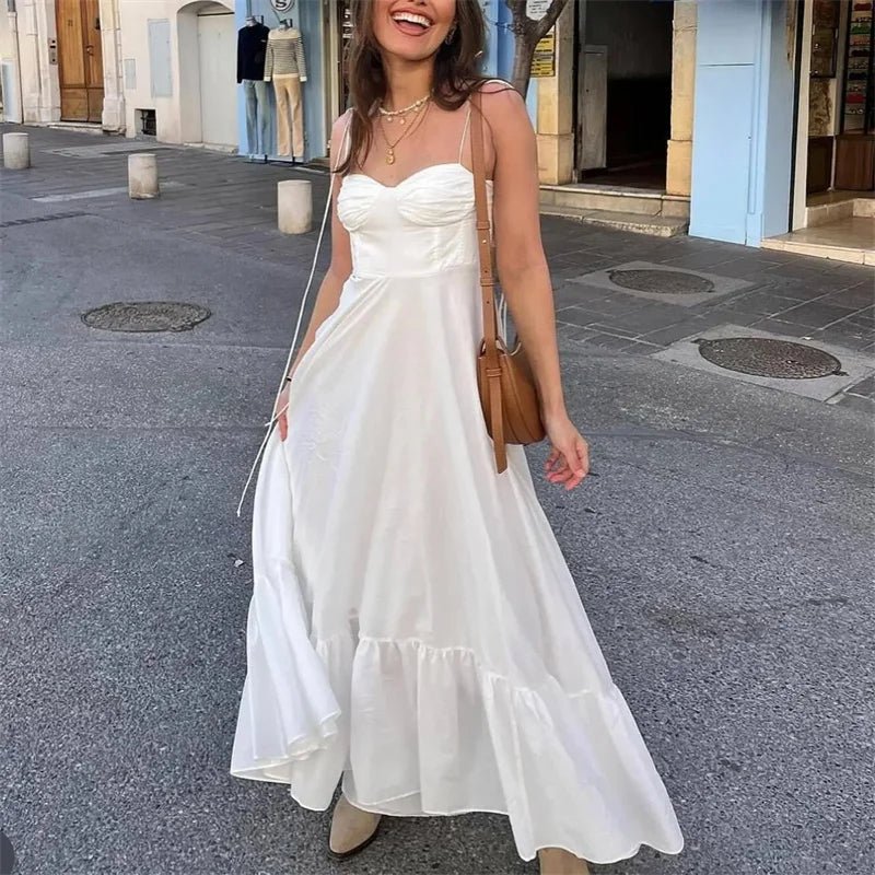 Robe midi fluide à taille haute et volants
