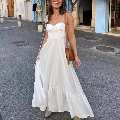 Robe midi fluide à taille haute et volants