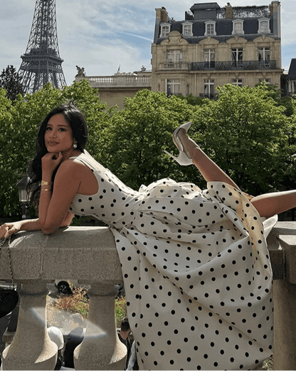 Klassisches Polka-Dot Midi-Kleid mit quadratischem Ausschnitt