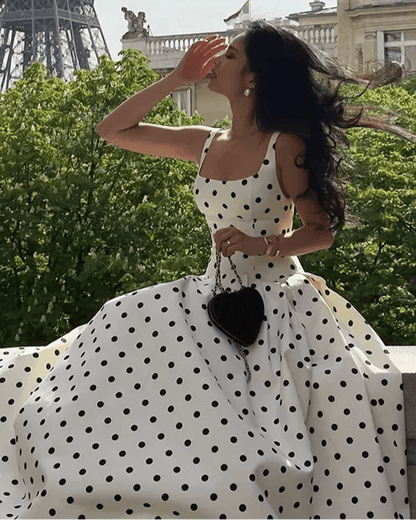 Klassisches Polka-Dot Midi-Kleid mit quadratischem Ausschnitt