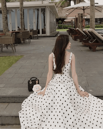 Klassisches Polka-Dot Midi-Kleid mit quadratischem Ausschnitt