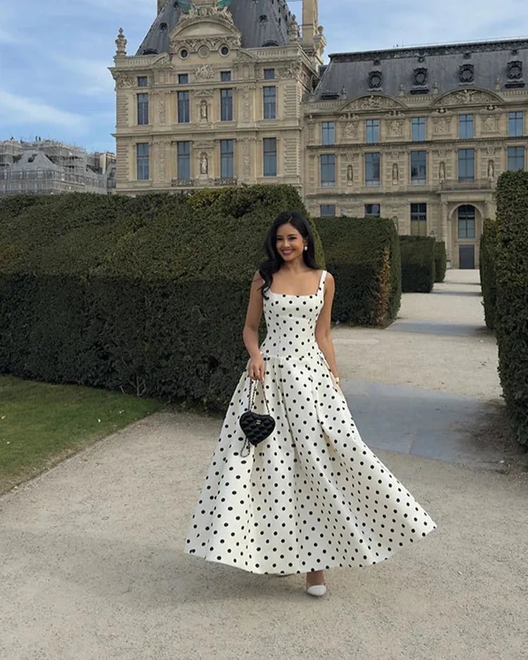 Klassisches Polka-Dot Midi-Kleid mit quadratischem Ausschnitt