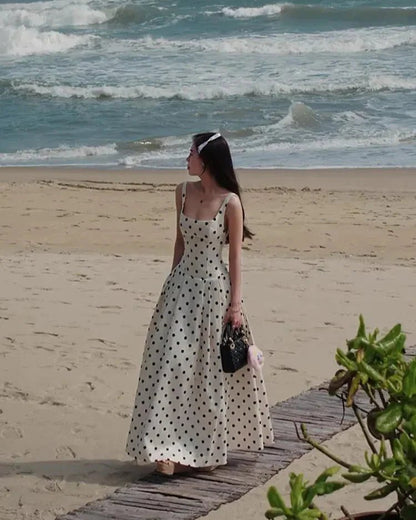 Klassisches Polka-Dot Midi-Kleid mit quadratischem Ausschnitt