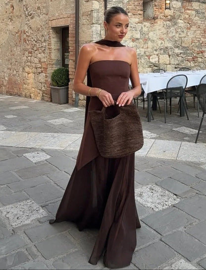 Asymmetrisches Chiffon-Maxikleid mit Schal