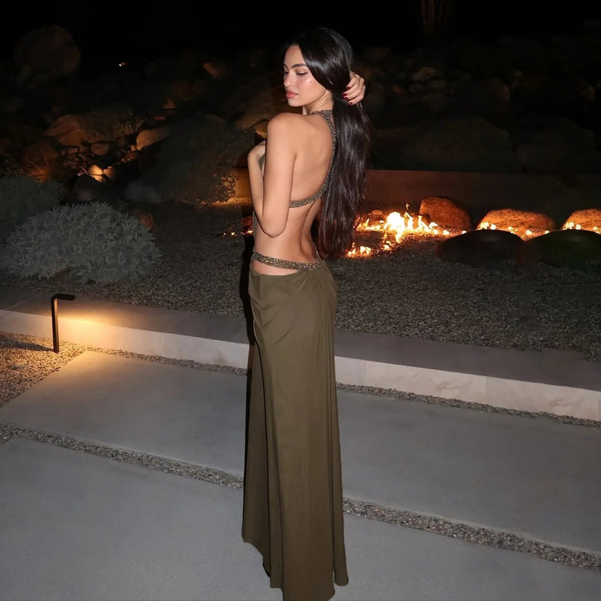 Nadia Neckholder Dos Nu Robe Maxi Froncée