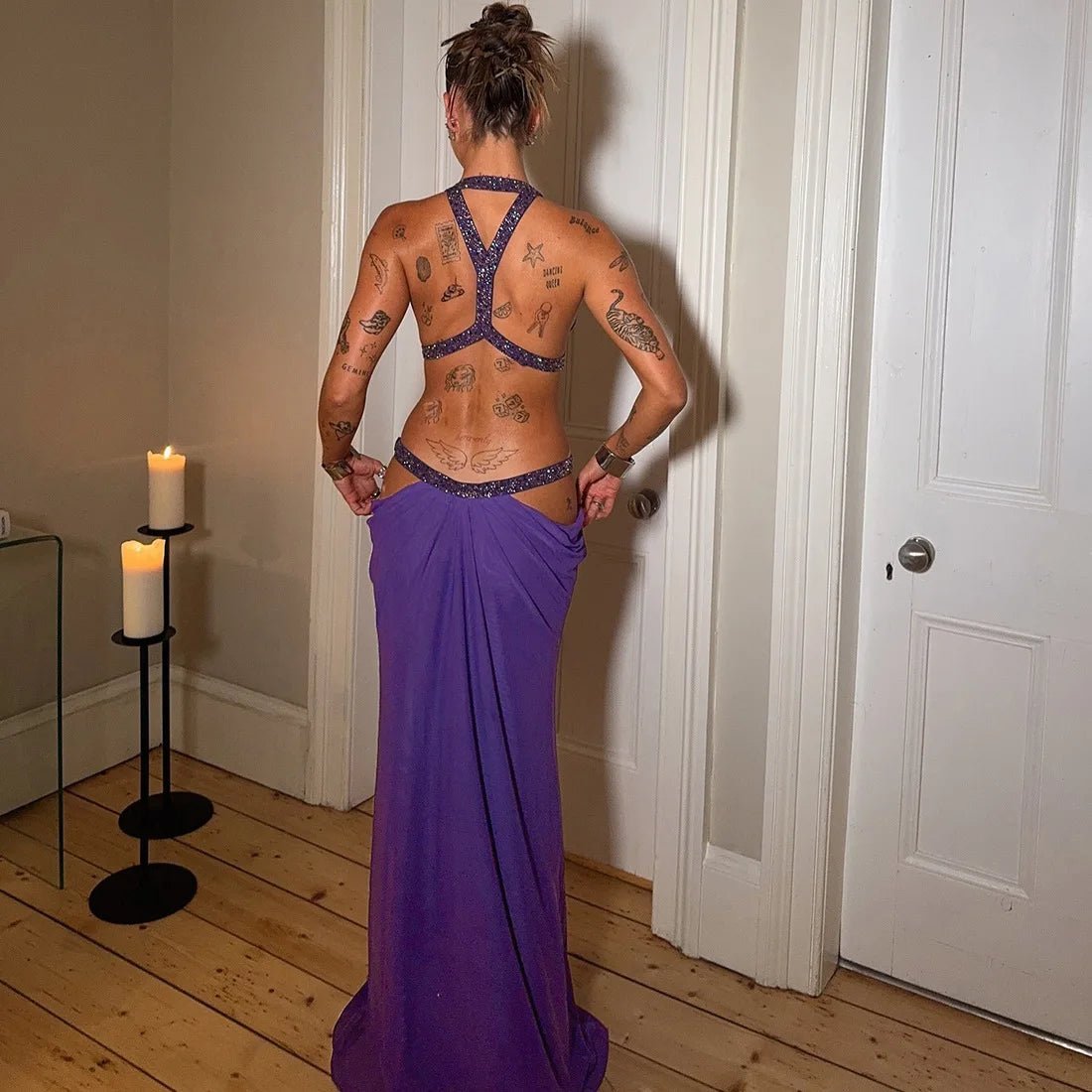 Nadia Neckholder Dos Nu Robe Maxi Froncée