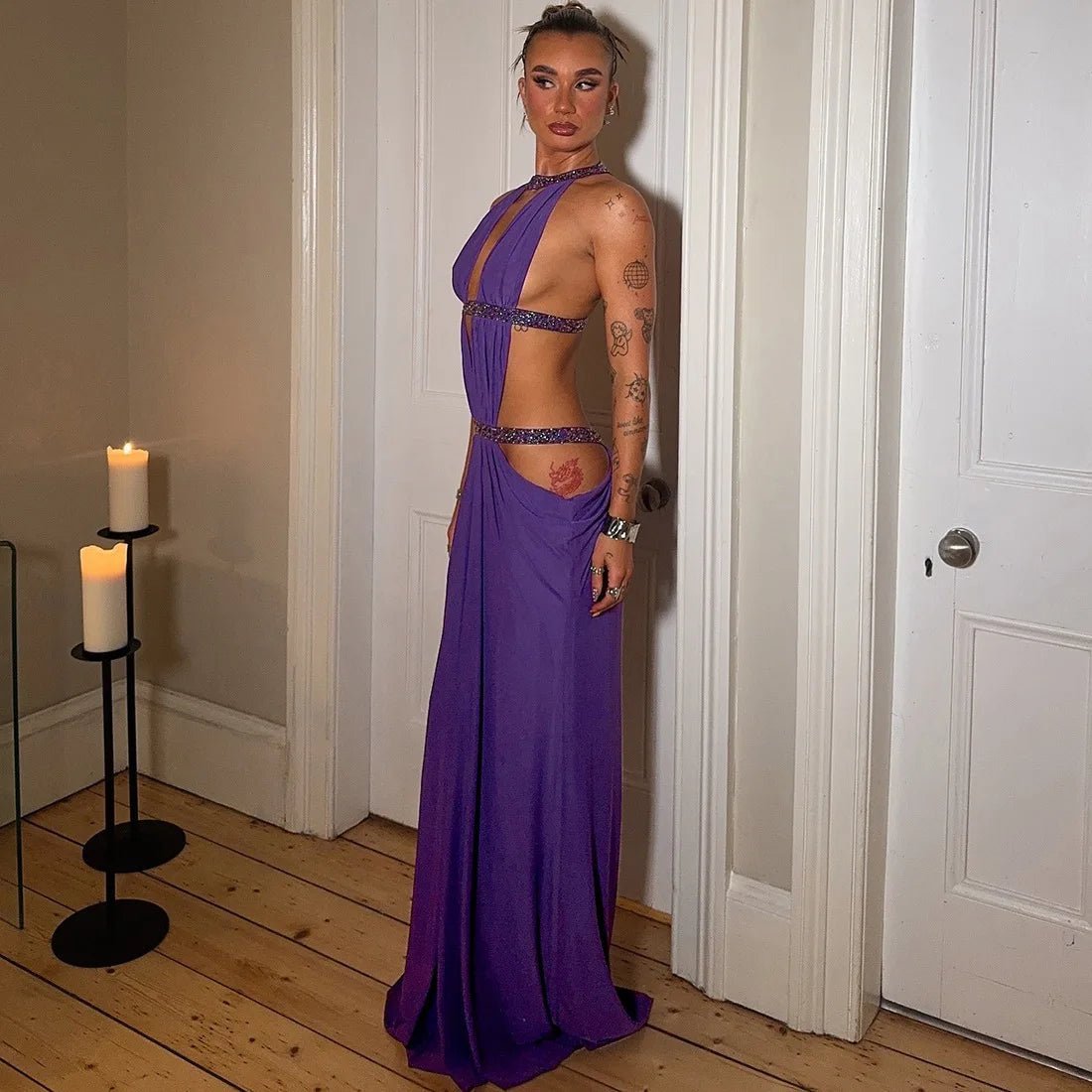 Nadia Neckholder Dos Nu Robe Maxi Froncée