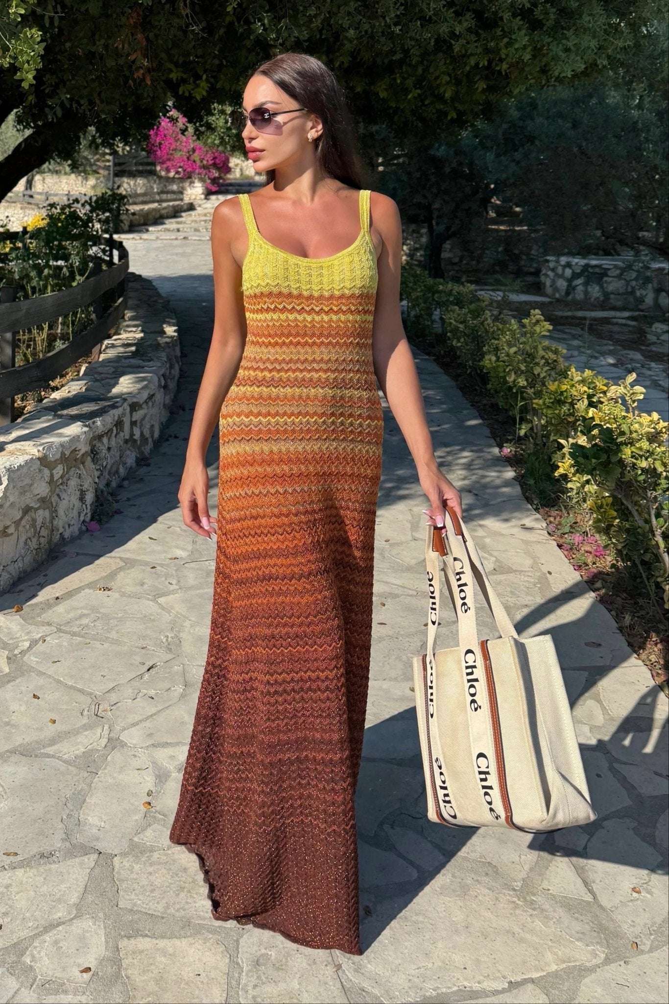 Gradient Crochet Knit Maxi Dress