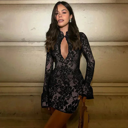 Long Sleeve Cut-Out Lace Mini Dress