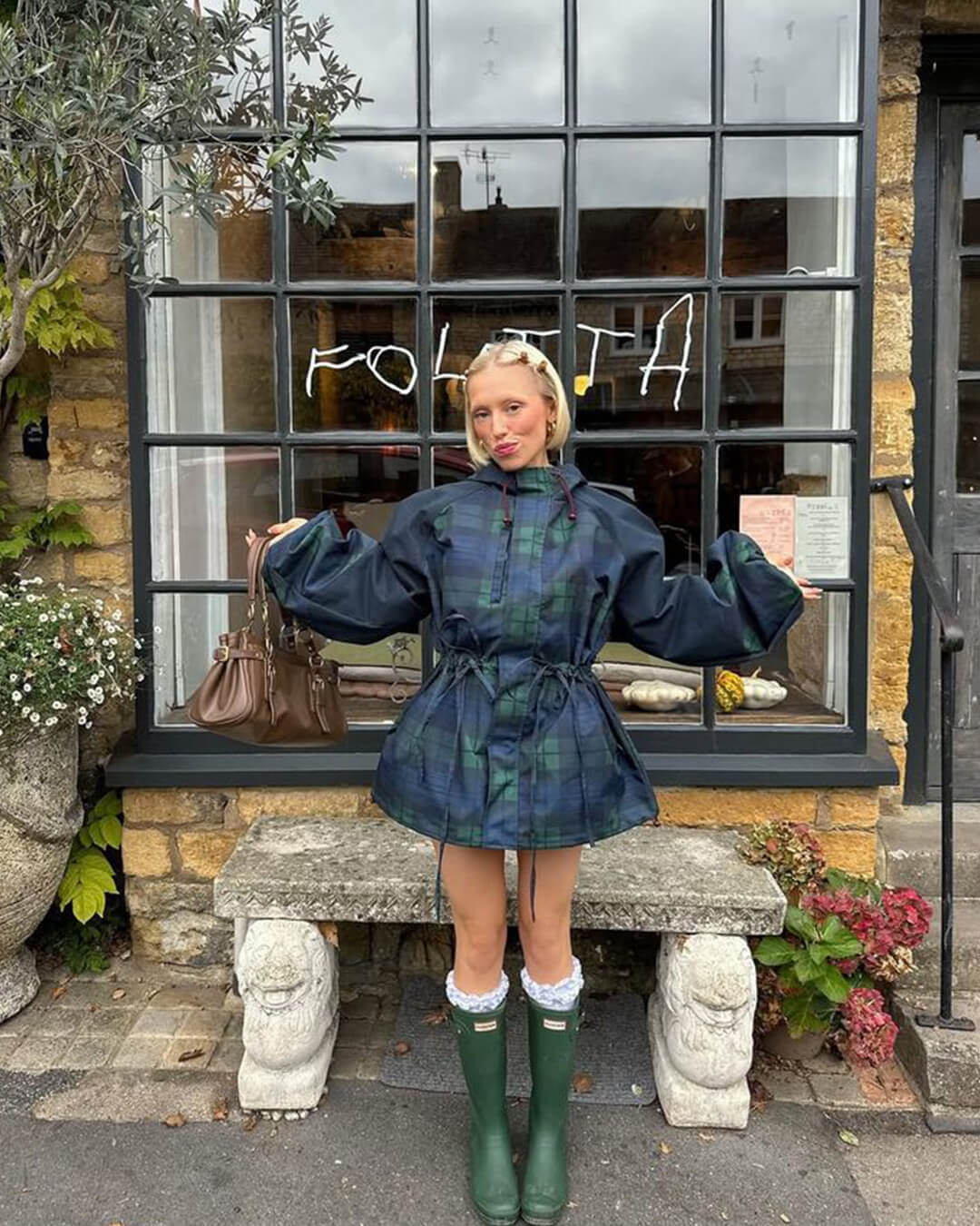 Stylish Oversized Plaid Lace-Up Jacket
