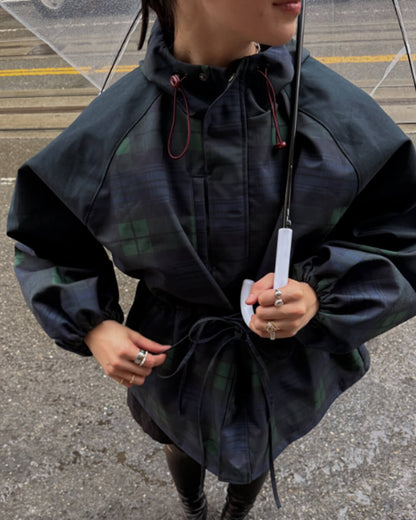Stylish Oversized Plaid Lace-Up Jacket