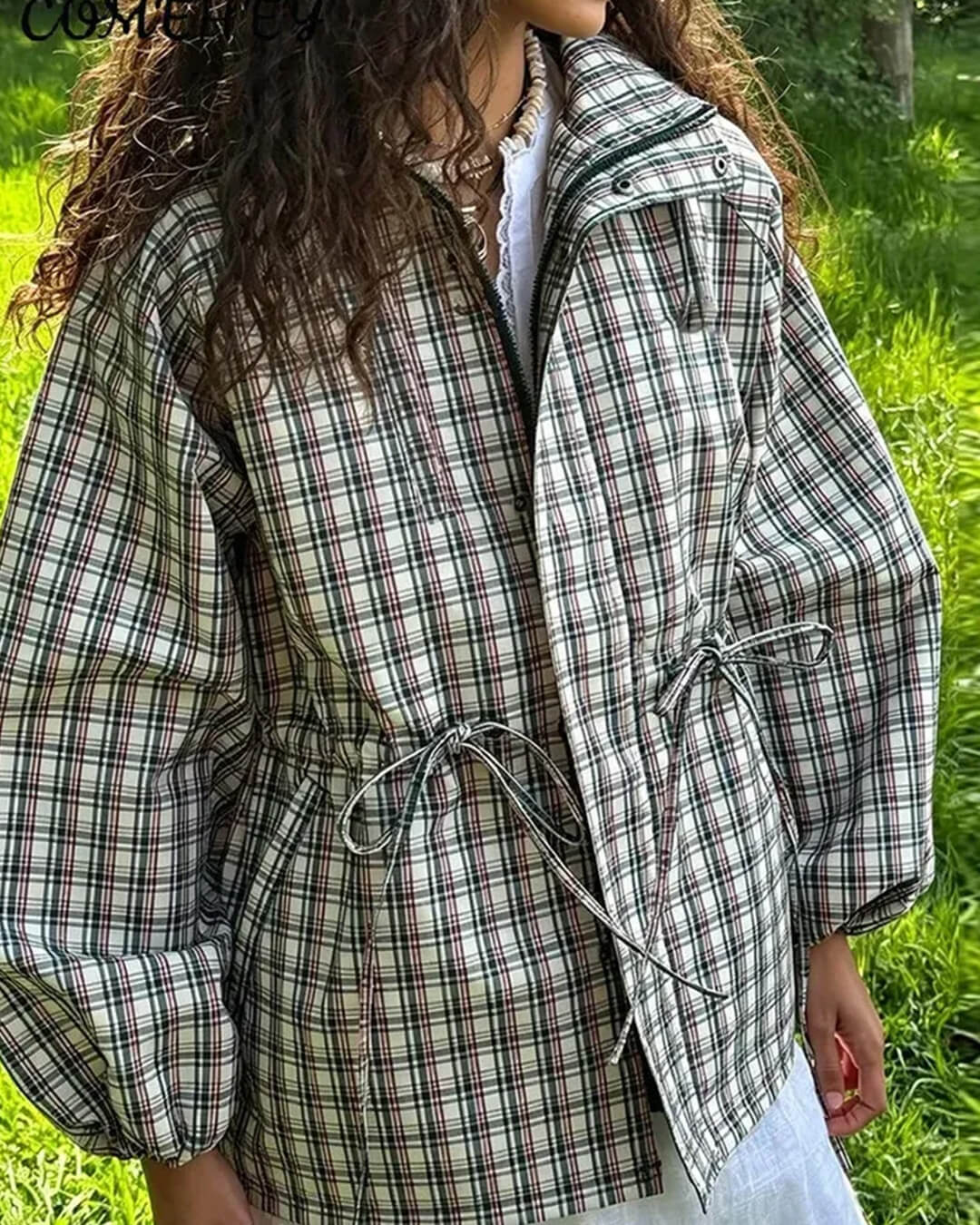 Retro Plaid Oversized Hooded Jacket