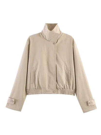 High Neck Zip-Up Bomber Jacket