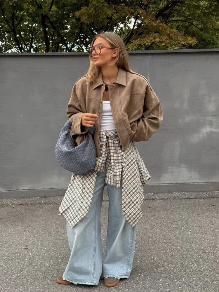 Giacca oversize con zip in suede Jessica