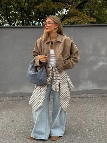 Giacca oversize con zip in suede Jessica