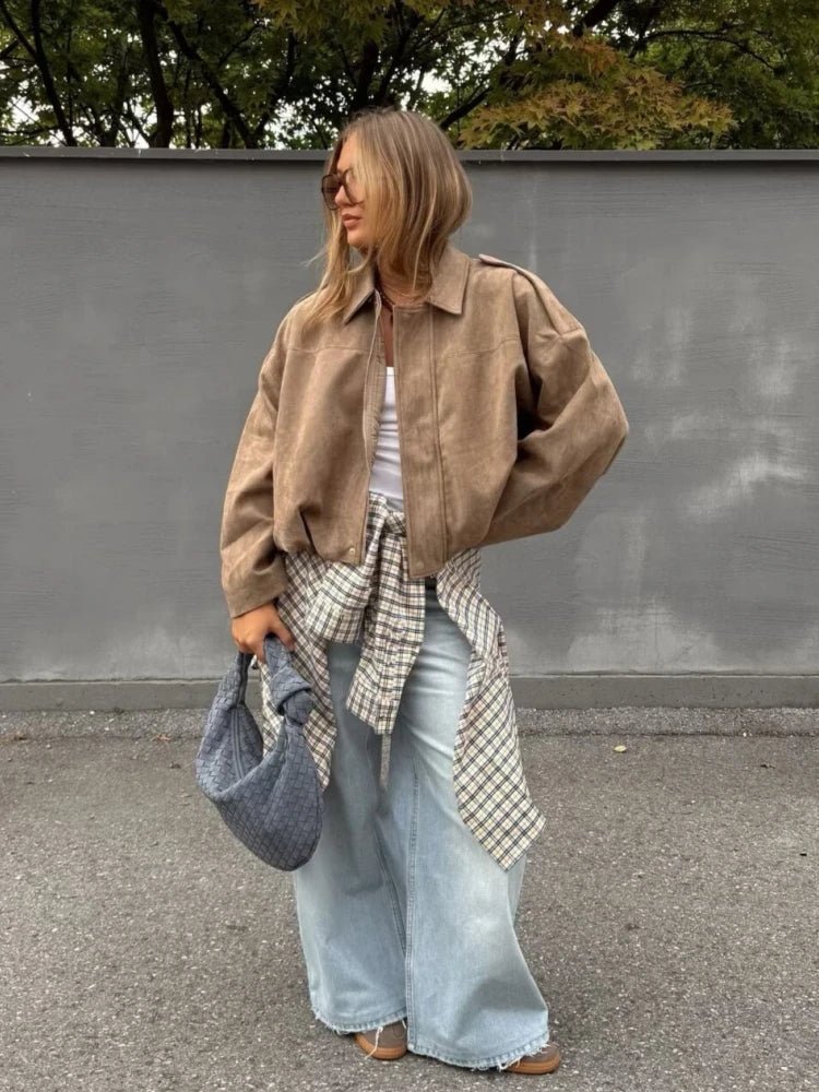 Giacca oversize con zip in suede Jessica