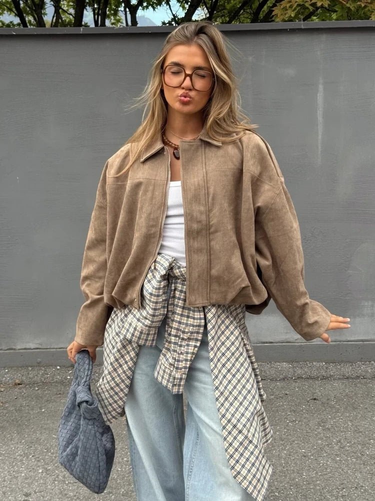 Giacca oversize con zip in suede Jessica