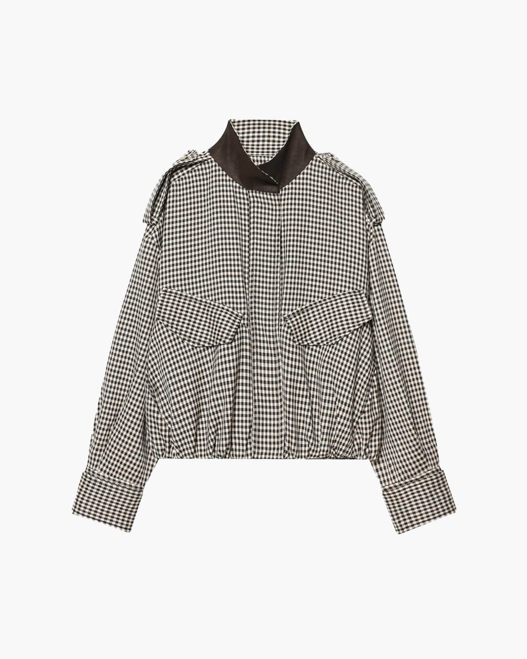 Stylish High Neck Checked Bomber Jacket