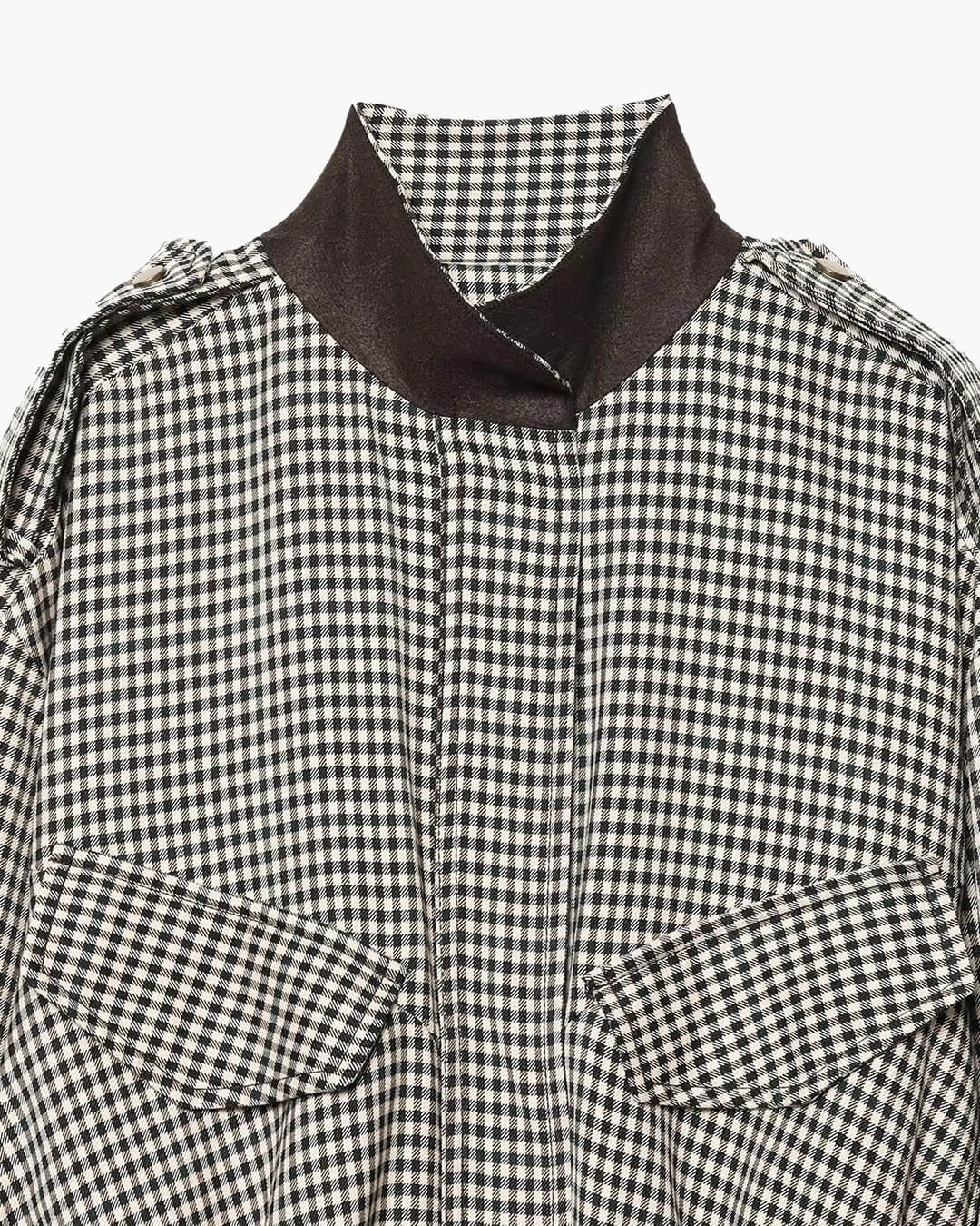 Stylish High Neck Checked Bomber Jacket