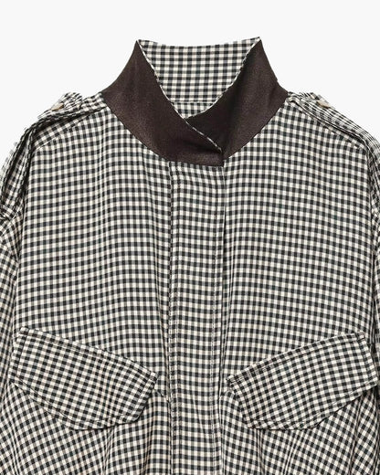 Stylish High Neck Checked Bomber Jacket