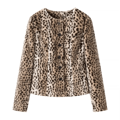 Leopard Faux Fur Cropped Jacket