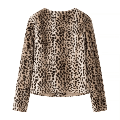 Leopard Faux Fur Cropped Jacket