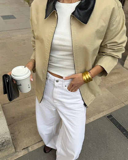 Veste zippée col contrasté stylée