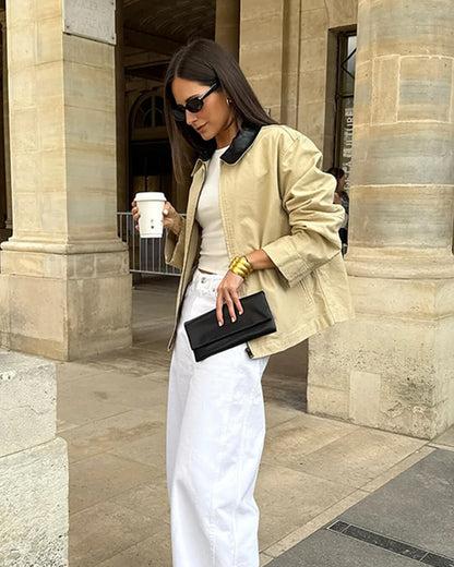 Veste zippée col contrasté stylée