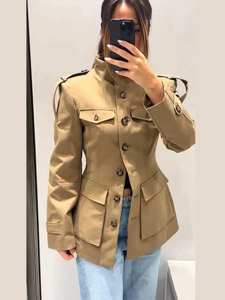 Tailored Stand Collar Utility Jacket