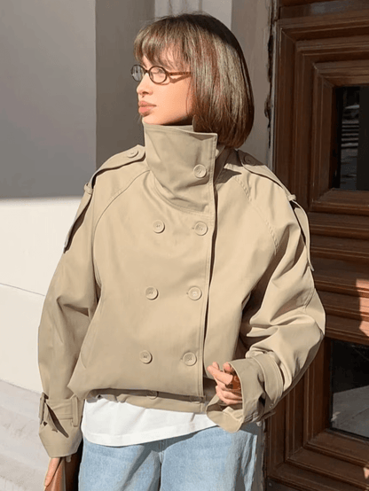 High Funnel Neck Cropped Trench Jacket